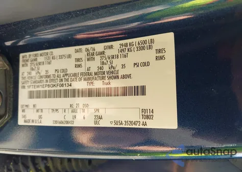 2016 Ford F-150 Xlt from USA, damaged, VIN 1FTEW1EP8GKF08134